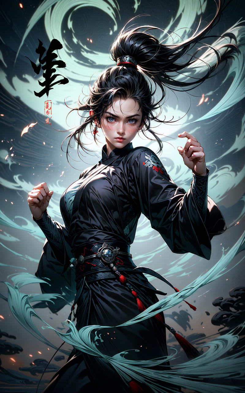 606247209521969564-1231723098-martial, 1girl, solo, simple background,_ustration style, Chinese martial arts war scenes, chinese ink style, martial arts style.jpg